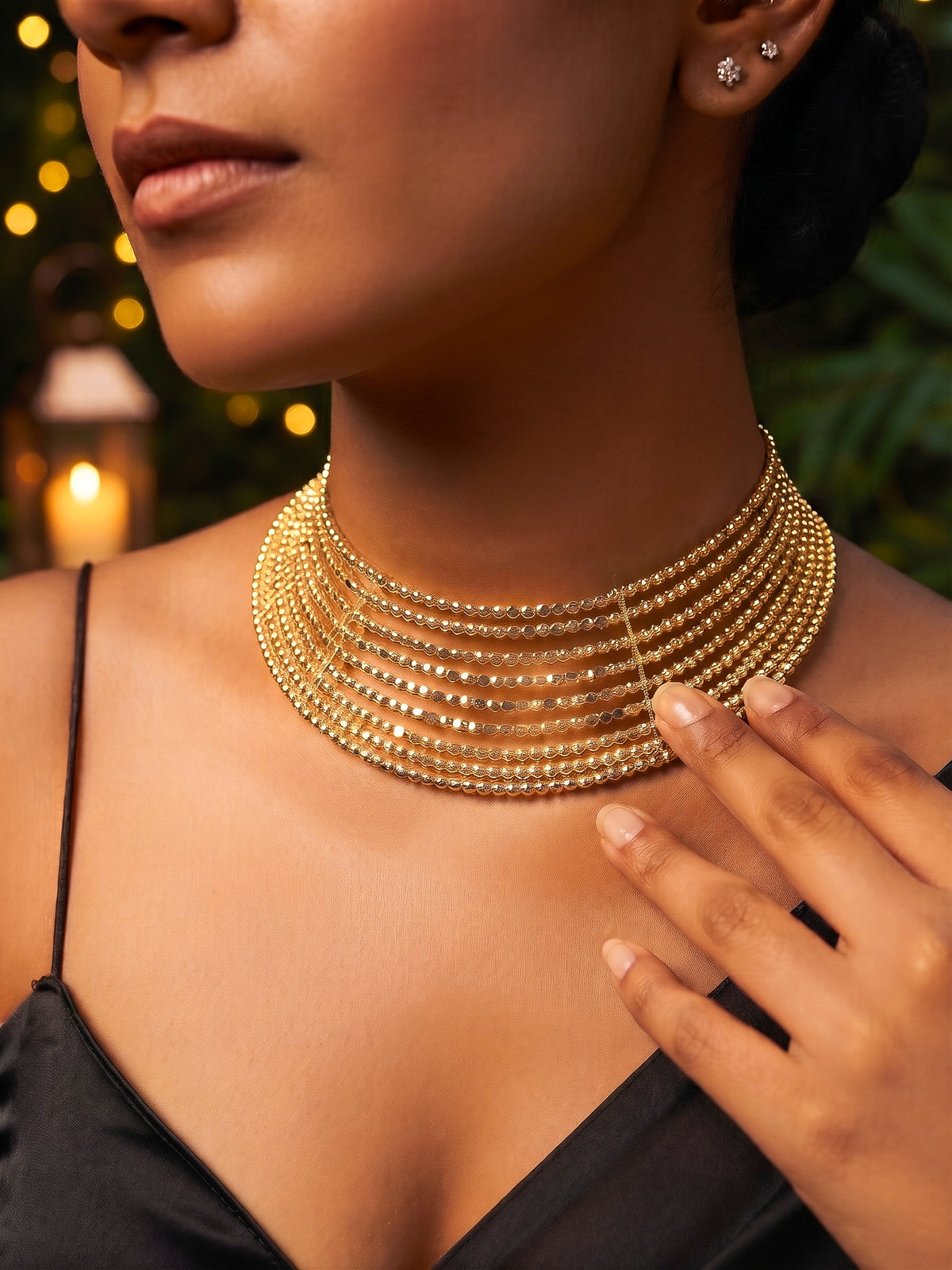 Myra Gold Beaded Handmade Hasli Necklace