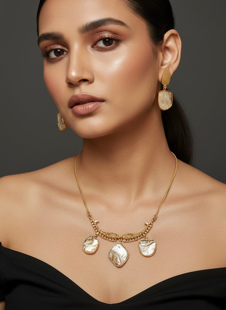 Matsya Pearl Handmade Brass Necklace Set