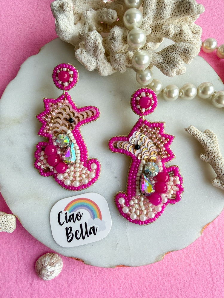 Candy Pink Seahorse Handmade Beaded Earrings
