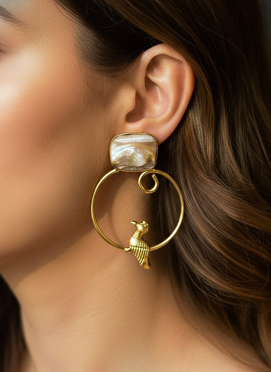 Perched Bird Handmade Brass Earrings