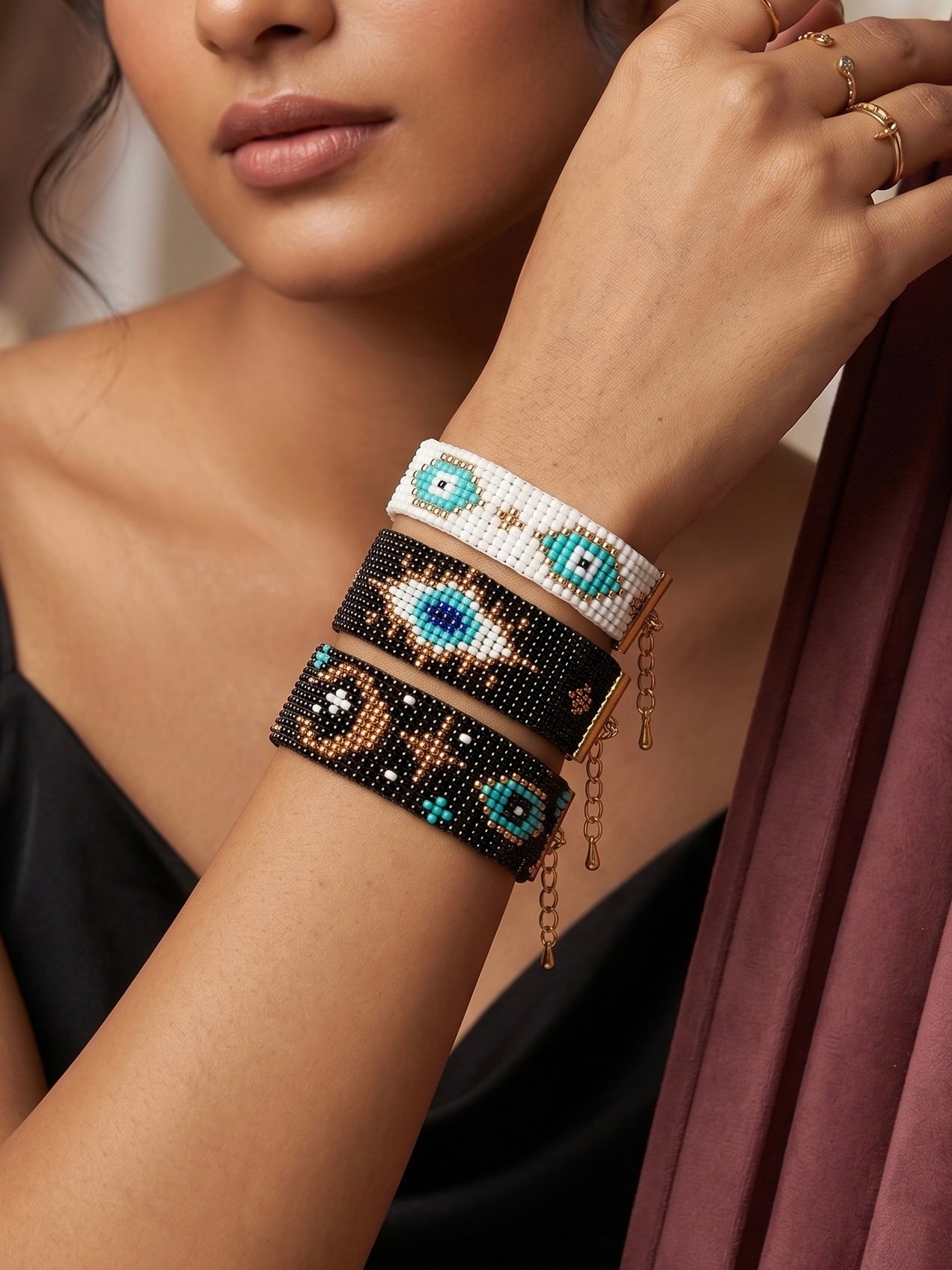 Triple Luck Stack Handmade Beaded Evil Eye Bracelet
