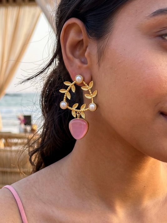 Olivia Pink Drop Handmade Brass Earrings