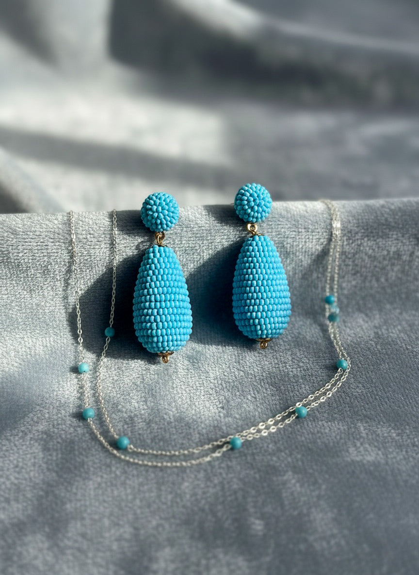 Baby Blue Drop Handmade Beaded Earrings