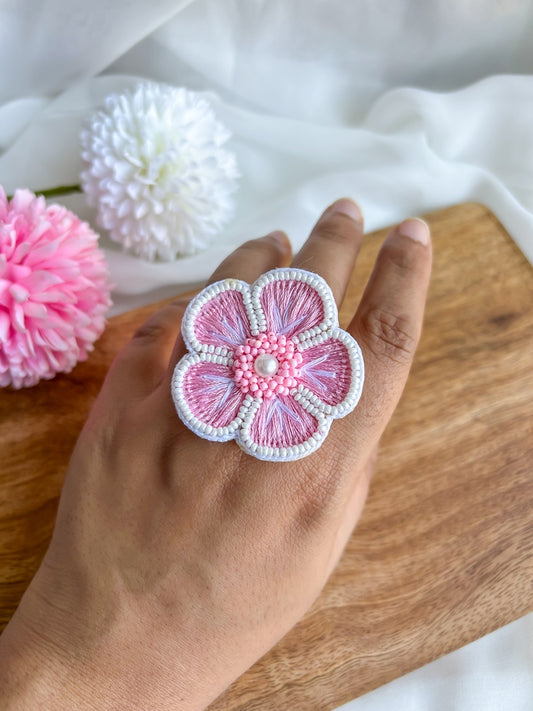 Pink Blossom Handmade Beaded Ring