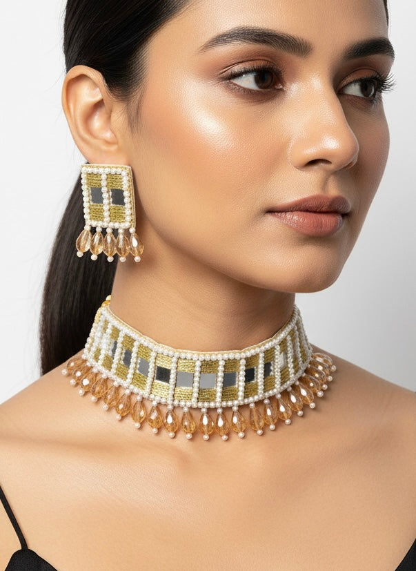 Sitara Gold Handmade Beaded Necklace & Earrings Set