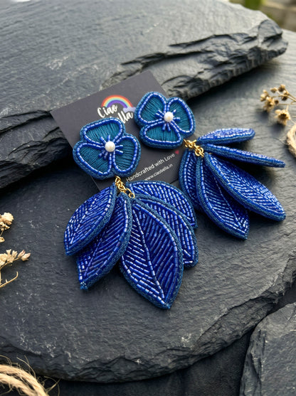 Luxe Leafy Affair Midnight Blue Handmade Beaded Earrings