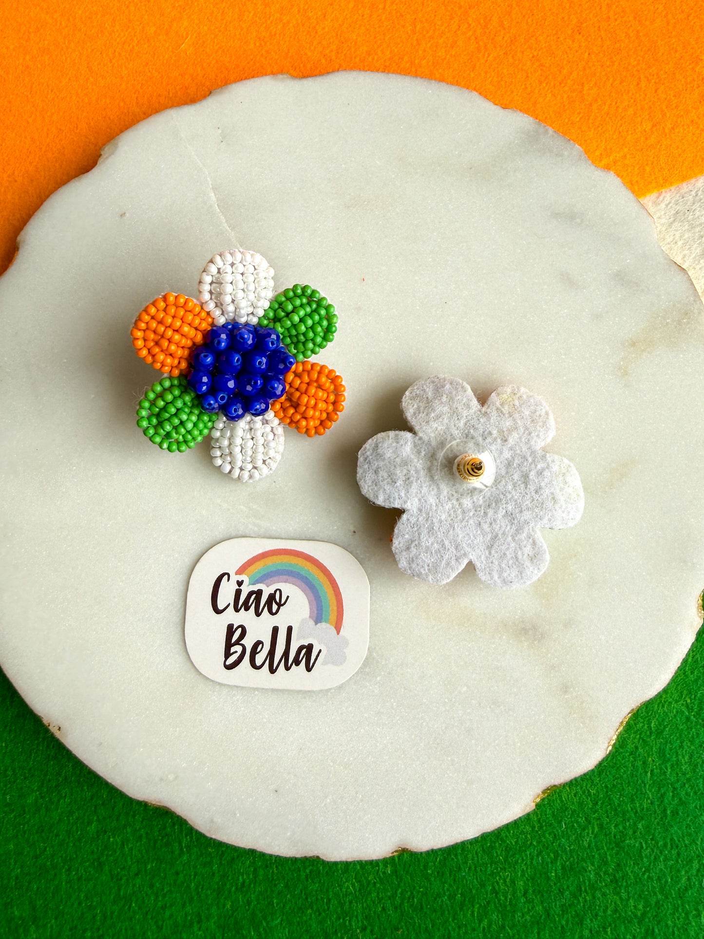 Petals Of Unity Flower Handmade Tricolour Beaded Earrings