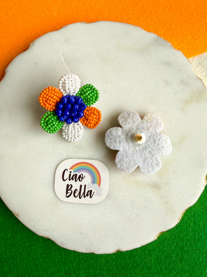 Petals Of Unity Flower Handmade Tricolour Beaded Earrings