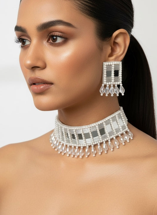 Sitara Silver Handmade Beaded Necklace & Earrings Set