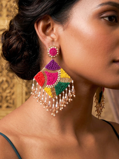 Rainbow Rangoli Handmade Beaded Earrings