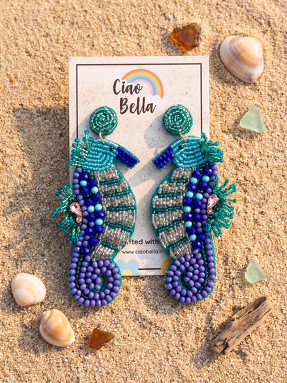 Blue Lagoon Seahorse Handmade Beaded Earrings