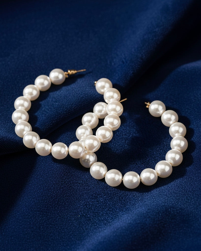 Classic Pearl Handmade Beaded Hoop Earrings