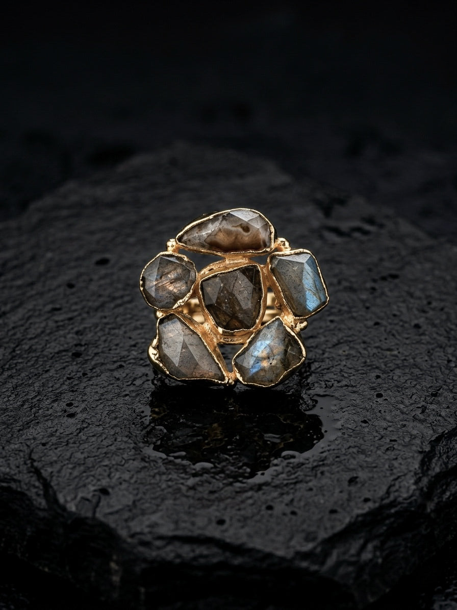Labradorite Natural Stone Handmade Brass Ring