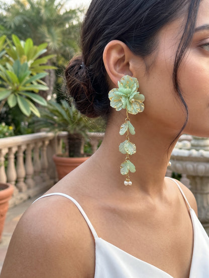 Aurelia Flower Mint Green Statement Handmade Beaded Earrings