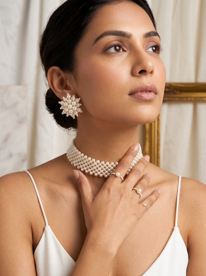 Ira Pearl Handmade Choker Necklace + Earrings Set