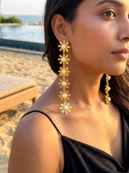 Pearl Petals Handmade Brass Earrings