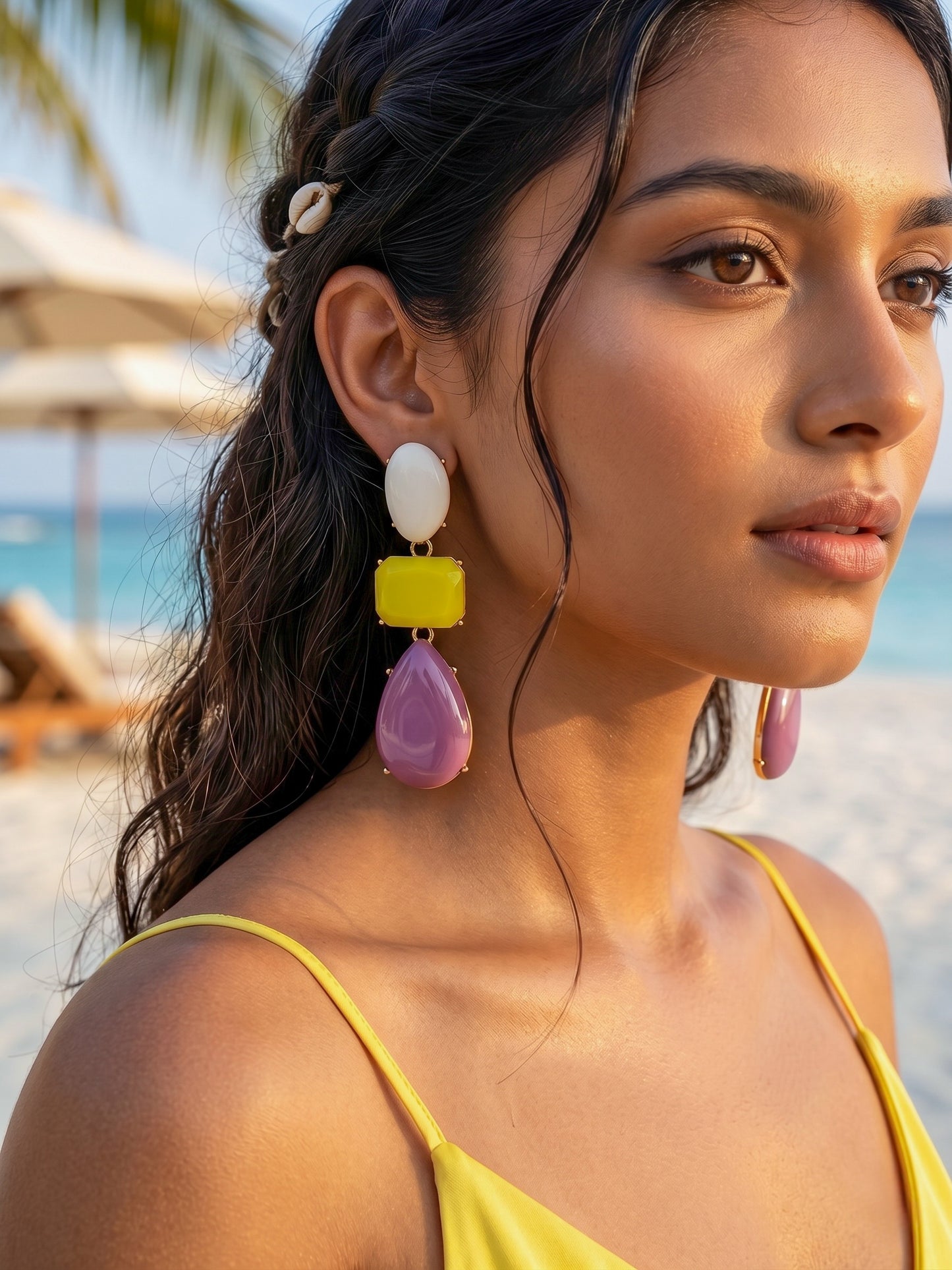 Lilac Zest Resin Drops Statement Earrings
