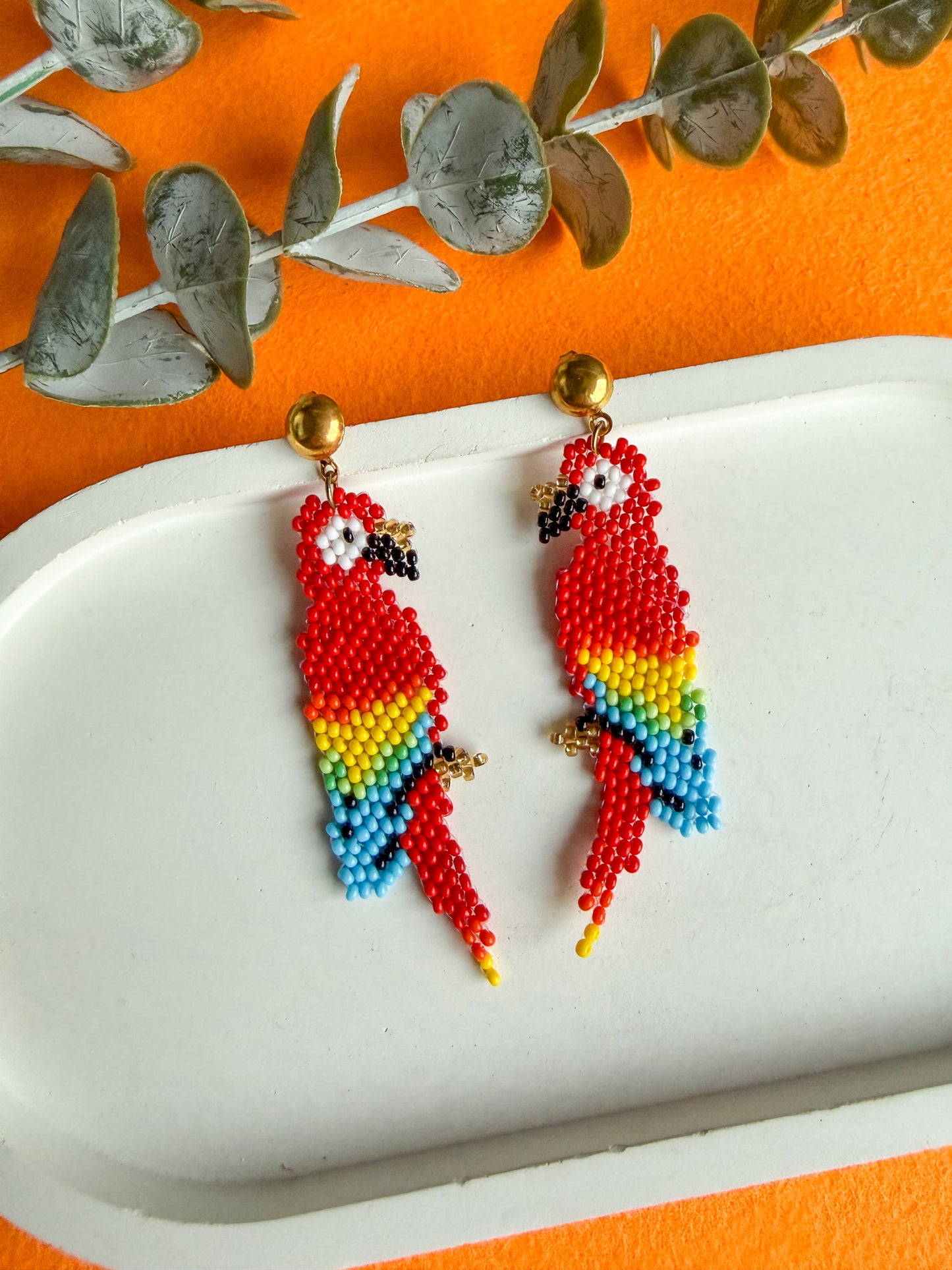 Rio Rainbow Parrot Handmade Beaded Bird Earrings