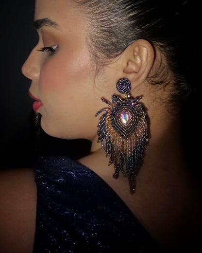 Peacock Dream Feather Handmade Beaded Tassel Earrings