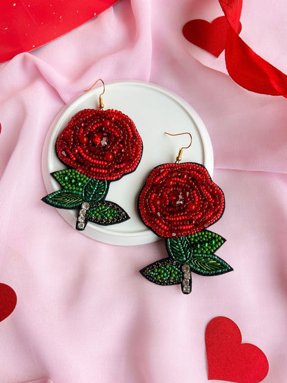 Rosabelle Handmade Beaded Rose Flower Earrings