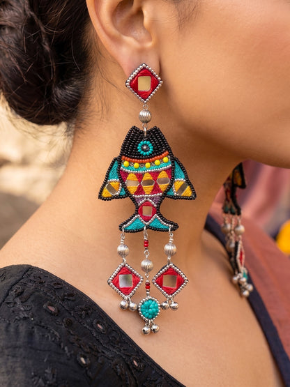 Matsya Mirror Handmade Beaded Earrings