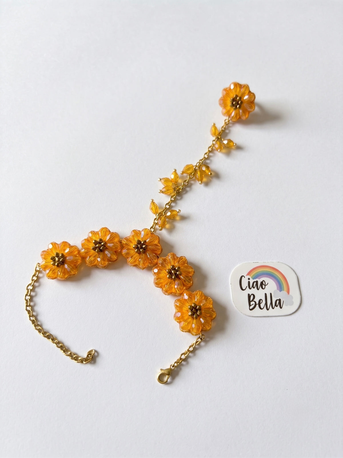 Sparkling Sunflower Handmade Beaded Hathphool (Single Hand)