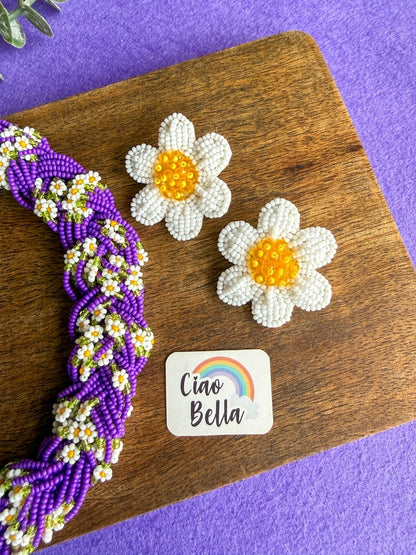 Luxe Flora Purple Handmade Beaded Necklace + Earrings Set