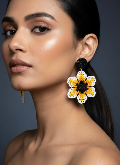 Sun-Kissed Flower Handmade Beaded Earrings