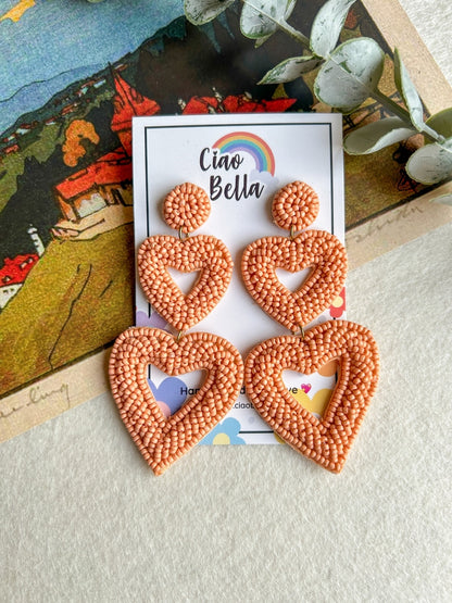 Peach Love Heart Earrings