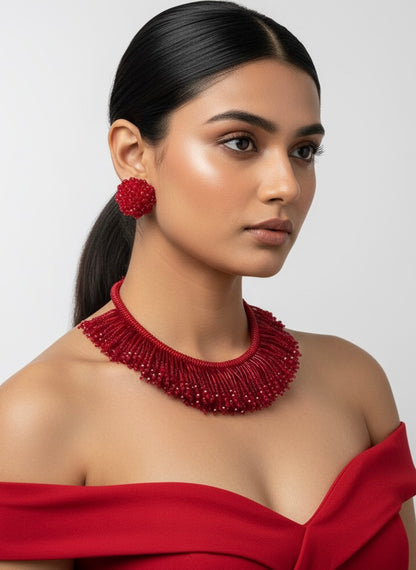 Laalima Handmade Beaded Necklace + Earrings Set