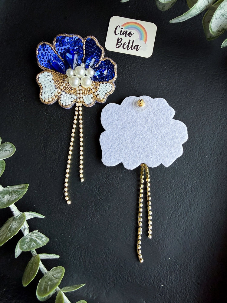 Floral Fiesta Blue Handmade Beaded Flower Earrings