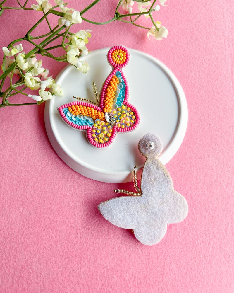 Sun-Kissed Pink Handmade Beaded Butterfly Earrings