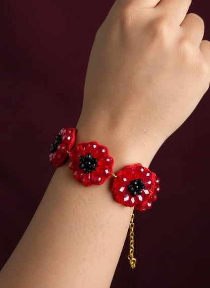 Daisy Dream Red Handmade Beaded Bracelet