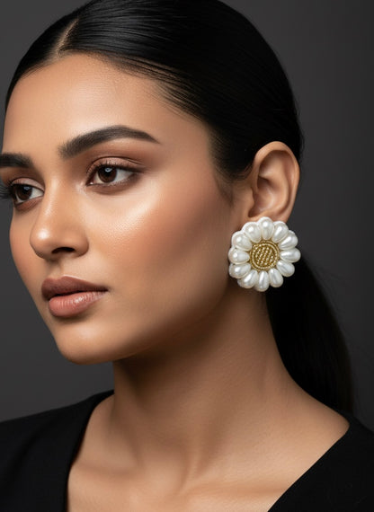 Elora Daisy Stud Handmade Beaded Flower Earrings