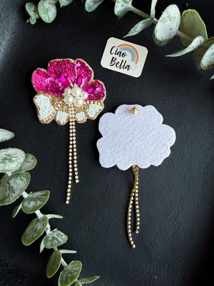 Floral Fiesta Pink Handmade Beaded Flower Earrings