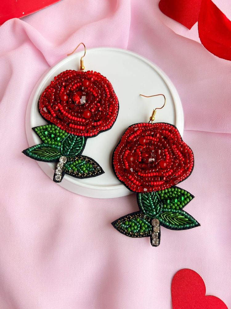 Rosabelle Handmade Beaded Rose Flower Earrings