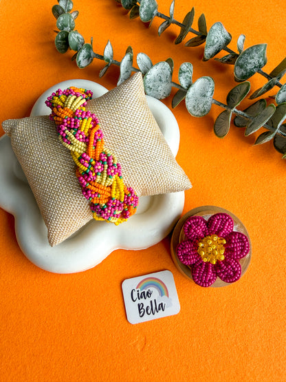 Luxe Flora Marigold Handmade Beaded Bracelet + Ring Combo