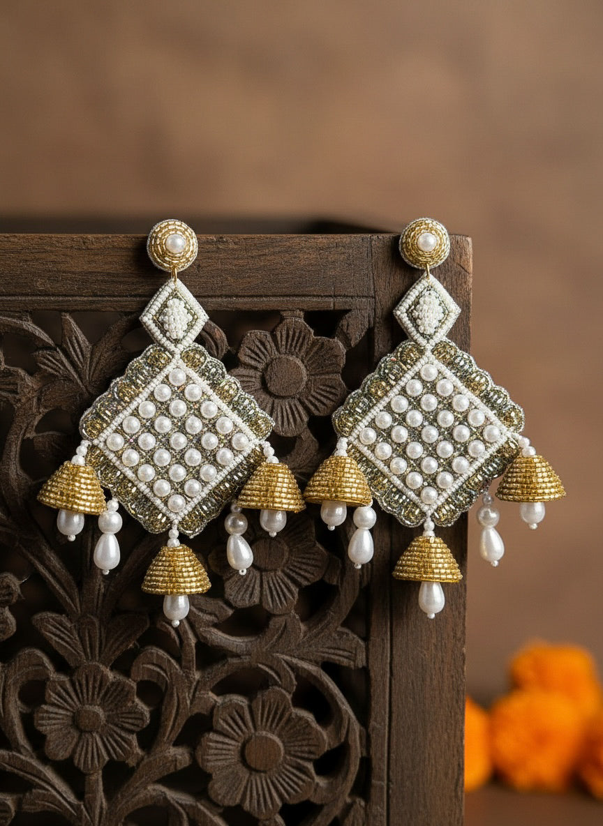 Riwaayat Pearl Drops Handmade Beaded Statement Earrings