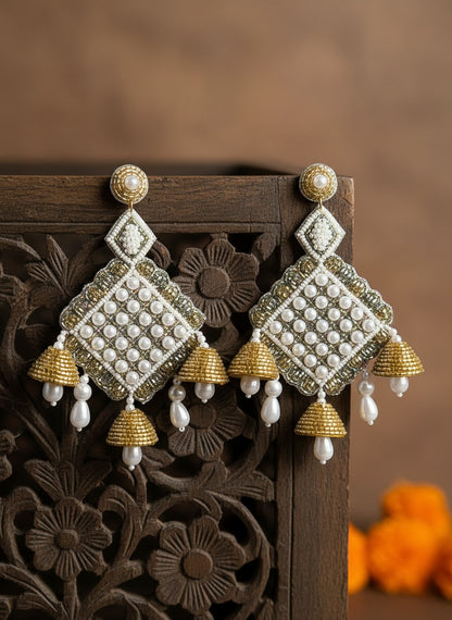 Riwaayat Pearl Drops Handmade Beaded Statement Earrings