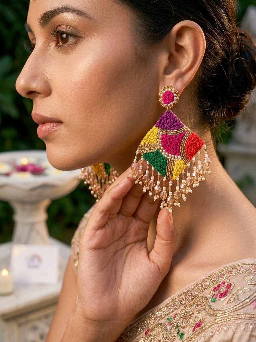 Rainbow Rangoli Handmade Beaded Earrings