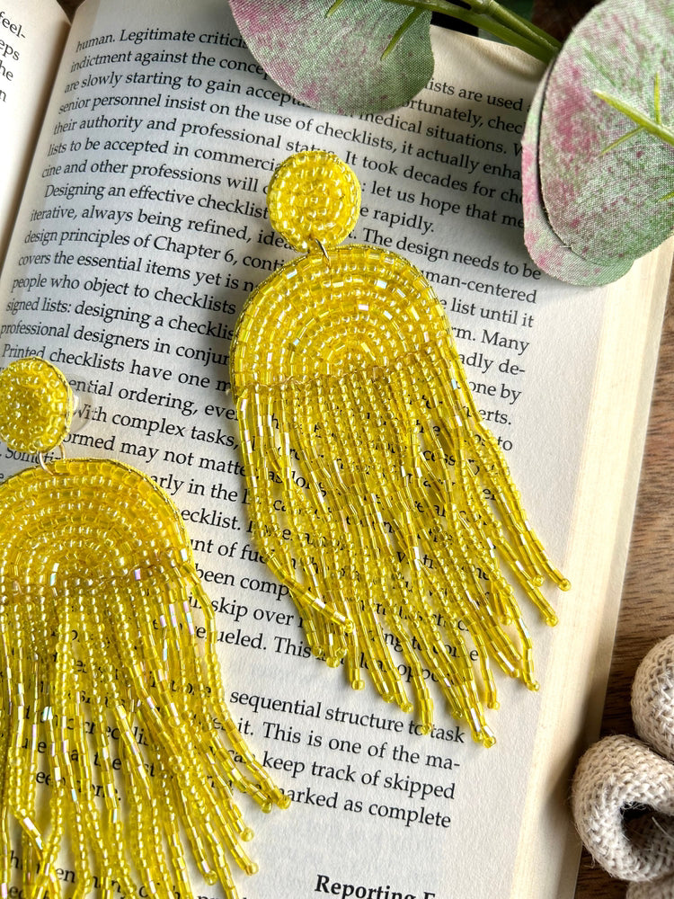 Sunny Cascade Handmade Beaded Tassel Earrings