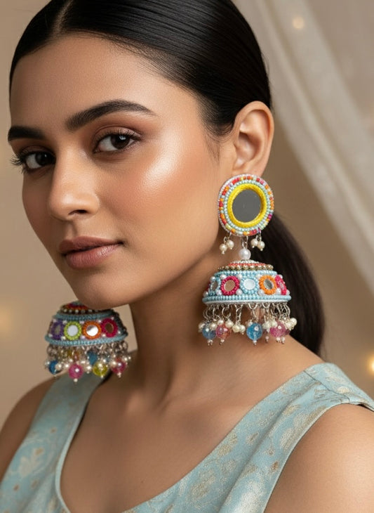 Mastani Mirror Handmade Beaded Jhumka Earrings
