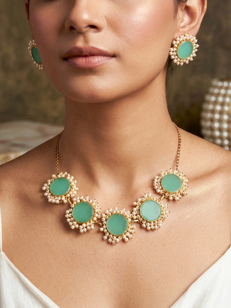 Sitara Green Pearl Handmade Brass Necklace Set