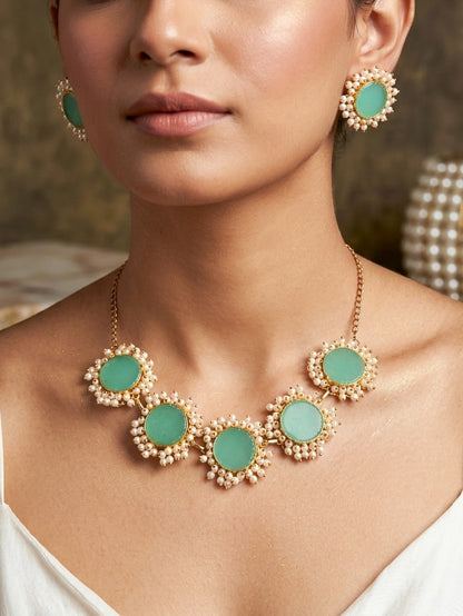 Sitara Green Pearl Handmade Brass Necklace Set