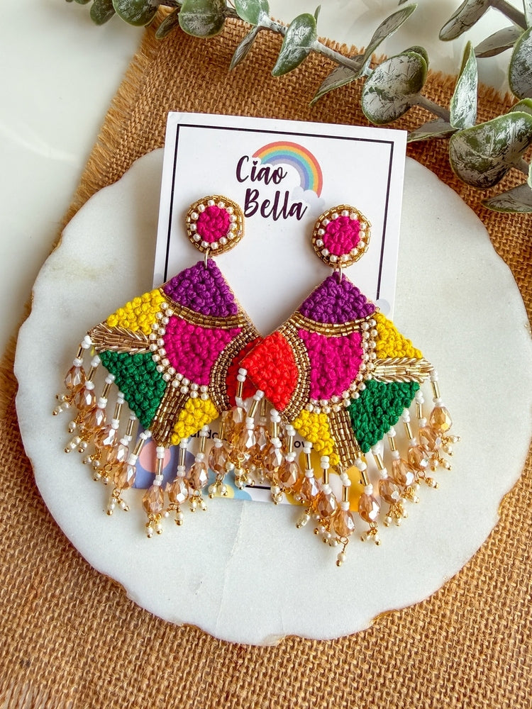 Rainbow Rangoli Handmade Beaded Earrings