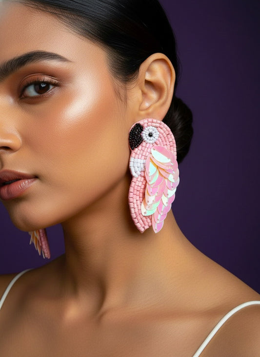 Blush Pink Parrot Handmade Beaded Bird Earrings