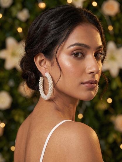 Woven Pearl Handmade Beaded Hoop Earrings