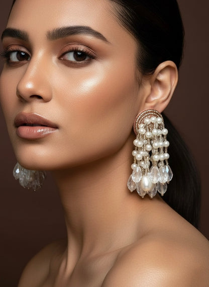 Rosalie Pearl Fall Handmade Beaded Earrings