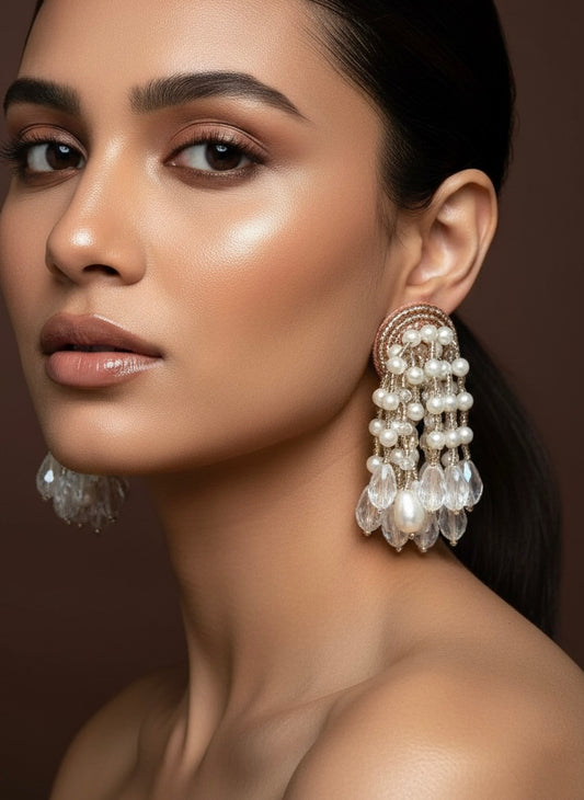 Rosalie Pearl Fall Handmade Beaded Earrings