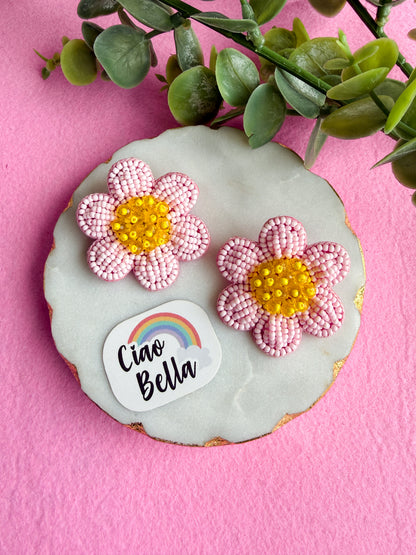 Blush Pink Daisy Stud Handmade Beaded Flower Earrings